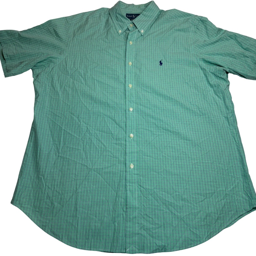 Polo Ralph Lauren Button Down Men's Green Excellent Check Short Sleeve XL